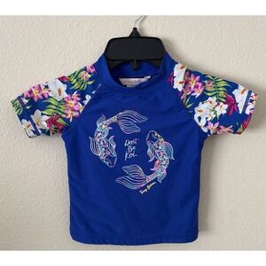 Tommy Bahama Rash Guard Toddler 3T Blue Top Koi Fish Tropical‎ Flowers